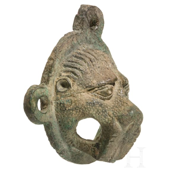 Bronzene Löwenkopfapplik, römisch, 2. - 3. Jhdt.