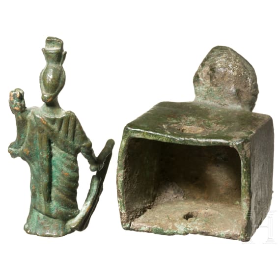 Statuette der Isis Fortuna und Applike mit Knabenb&uuml;ste, r&ouml;misch, 2. - 3. Jhdt.