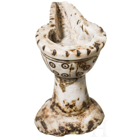 Seltene Öllampe aus Marmor, wohl frühbyzantinisch, 6. - 7. Jhdt.