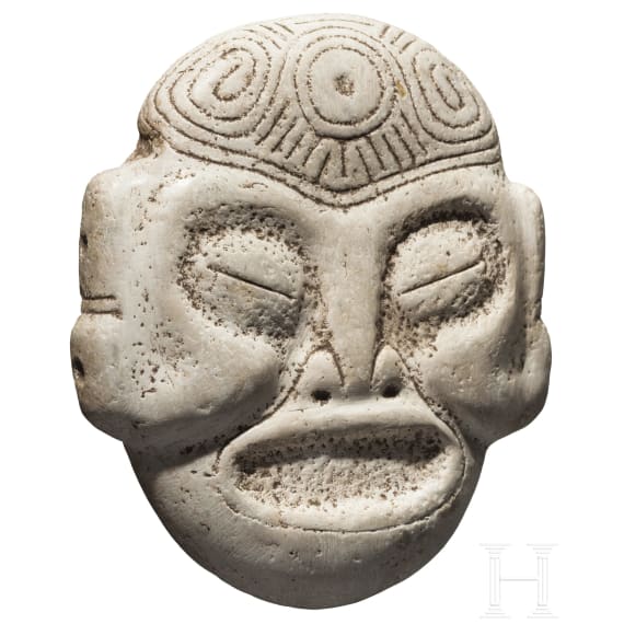 Maskaron aus hellem Stein, Taino-Kultur, Karibik, 11. - 15. Jhdt.