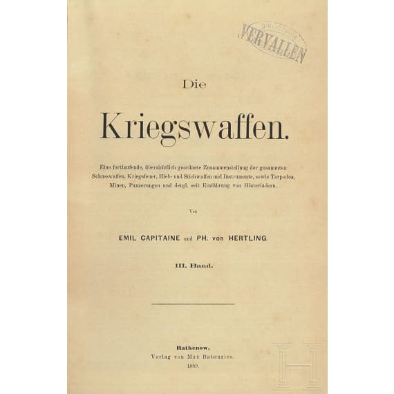 Sieben Bände der Reihe "Die Kriegswaffen", um 1896