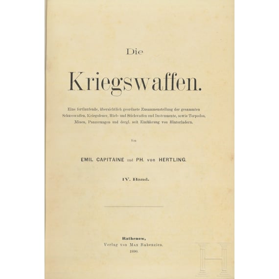 Sieben Bände der Reihe "Die Kriegswaffen", um 1896