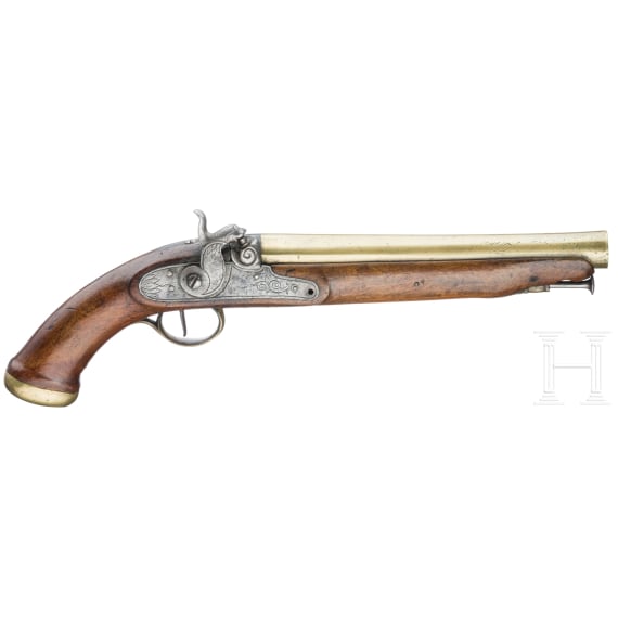 Perkussionspistole mit schwerem Messinglauf, Spanien, um 1830