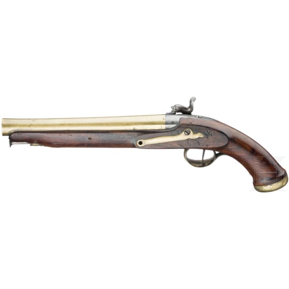 Perkussionspistole mit schwerem Messinglauf, Spanien, um 1830