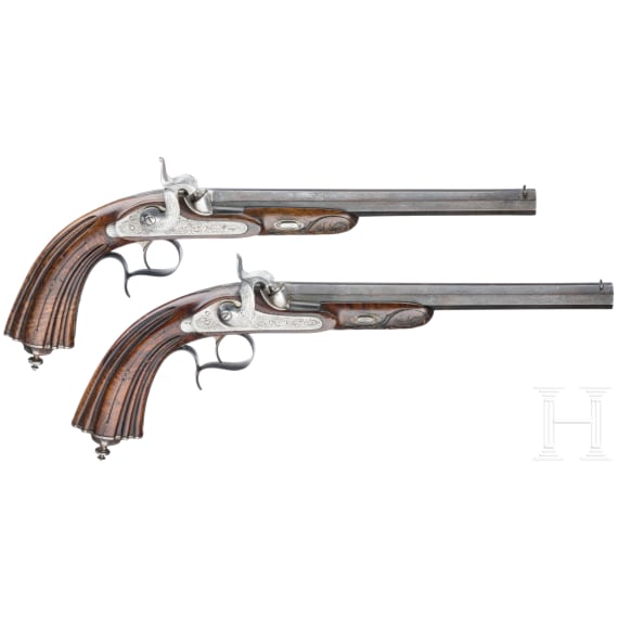Ein paar Perkussionspistolen im Kasten, L&uuml;ttich, um 1840