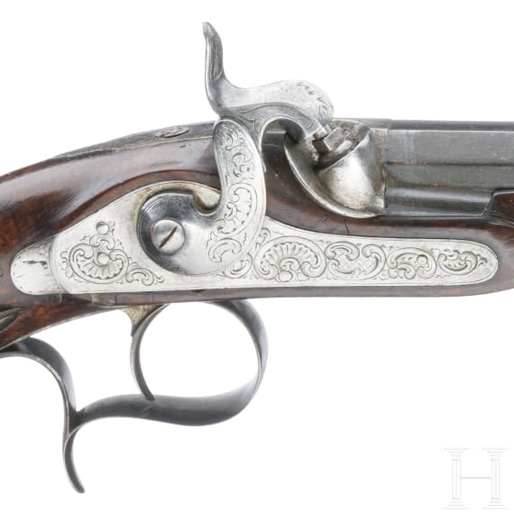 Ein paar Perkussionspistolen im Kasten, L&uuml;ttich, um 1840
