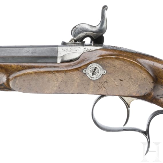 Ein paar Perkussionspistolen im Kasten, L&uuml;ttich, um 1840