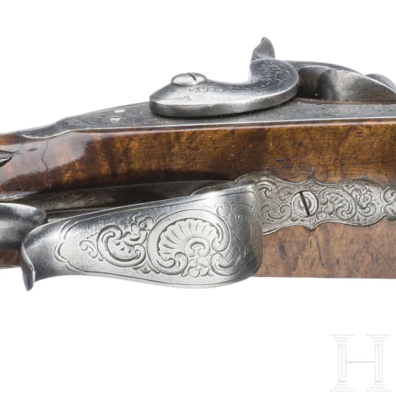Ein paar Perkussionspistolen im Kasten, L&uuml;ttich, um 1840