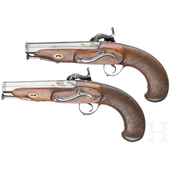 Ein Paar Miquelet-Perkussionspistolen im Kasten, Unzueta, Eibar, um 1840