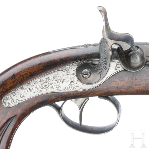 Zwei Perkussionspistolen im Kasten, Boyet Goujon, St. &Eacute;tienne, um 1845