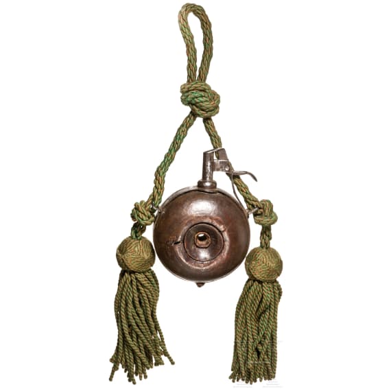 Musketier-Pulverflasche mit originalem Behang, deutsch, um 1600