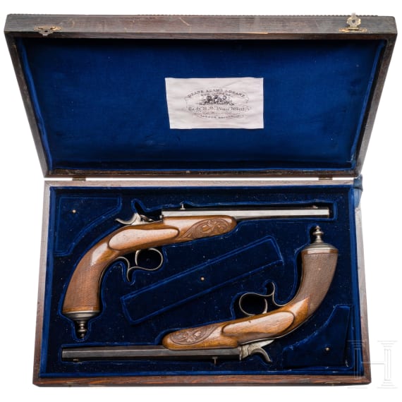 Ein Paar Salonpistolen im Kasten, System Flobert, Belgien, um 1870