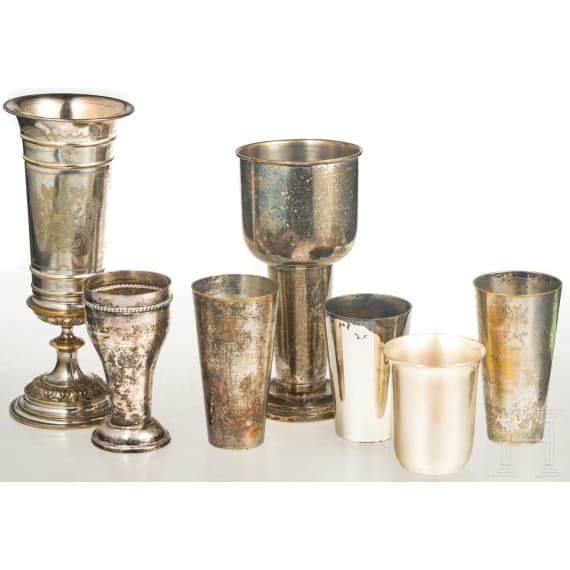 Sieben versilberte Sch&uuml;tzen-Pokale, deutsch, 1888 - 1971