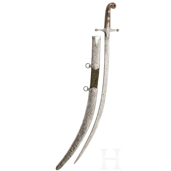 Silbermontierter Shamshir, balkantürkisch, um 1800