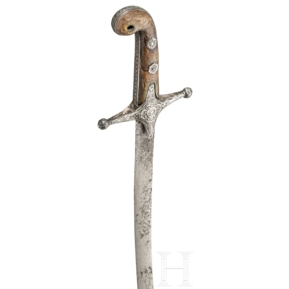 Silbermontierter Shamshir, balkantürkisch, um 1800