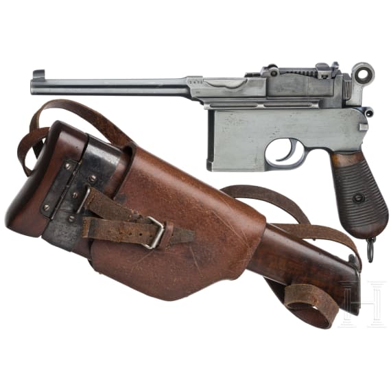 Mauser C 96 Mod. 1899 Flatside, Italian contract, with stock and leather harness