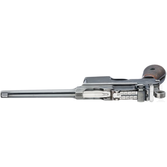 Mauser C 96 Mod. 1899 Flatside, Italian contract, with stock and leather harness