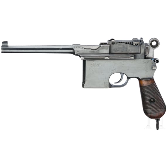 Mauser C 96 Mod. 1899 Flatside, Italian contract, with stock and leather harness