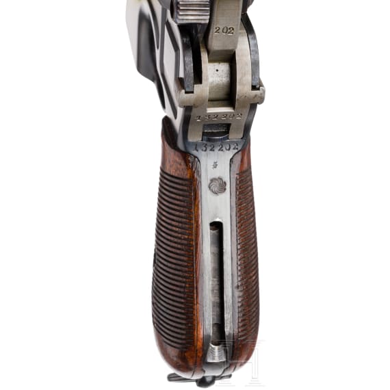 A Mauser C 96, "Late Siamese Pre War Small Ring Hammer", with shoulder stock and leather harness