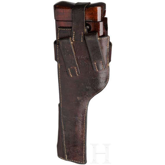 A Mauser C 96, "Late Siamese Pre War Small Ring Hammer", with shoulder stock and leather harness