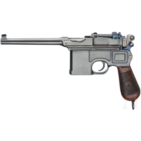 A Mauser C 96, "Late Siamese Pre War Small Ring Hammer", with shoulder stock and leather harness