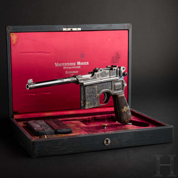 A factory engraved Mauser C 96, "Prewar Commercial", cased