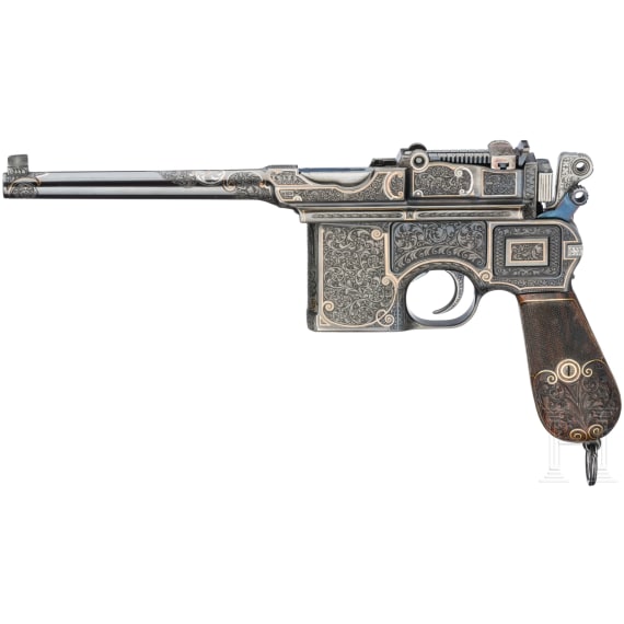 A factory engraved Mauser C 96, "Prewar Commercial", cased