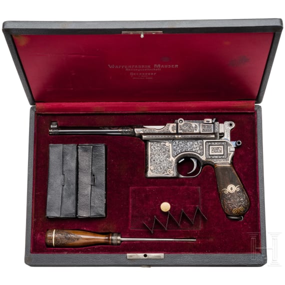 A factory engraved Mauser C 96, "Prewar Commercial", cased
