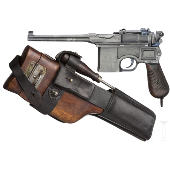 Mauser C 96, "Wartime Commercial", with shoulder stock and leather harness