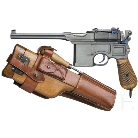 A Mauser C 96, "Wartime Commercial", with shoulder stock and leather harness, Imperial Army