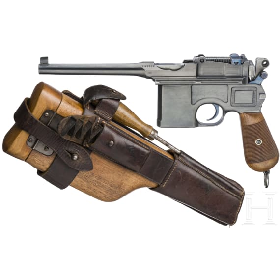 Mauser C 96, "Wartime Commercial", with shoulder stock and leather harness