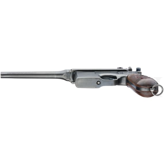 A Mauser C 96/16 with matching shoulder stock and leather harness,
