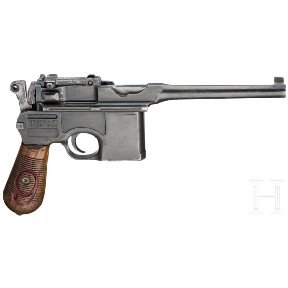 A Mauser C 96/16, with shoulder stock and leather harness, Czech contract