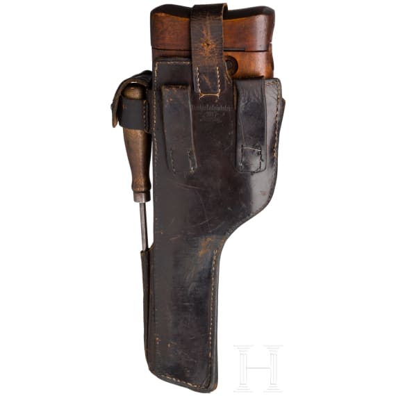 A Mauser C 96/16, with shoulder stock and leather harness, Czech contract
