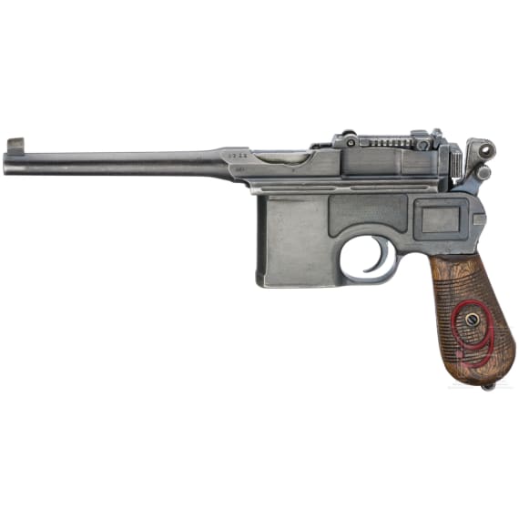 A Mauser C 96/16, with shoulder stock and leather harness, Czech contract