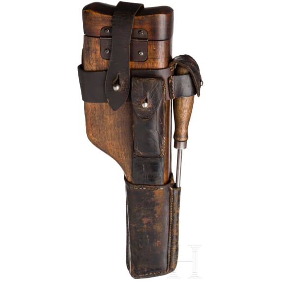 A Mauser C 96/16, with shoulder stock and leather harness, Czech contract