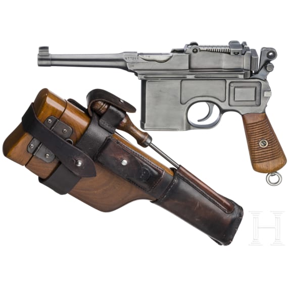 Mauser C 96, "Early Postwar Bolo", with shoulder stock and harness