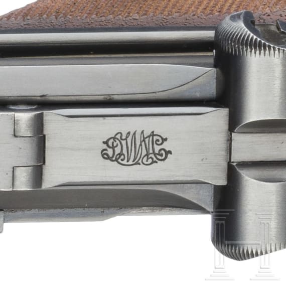 A cased Luger presentation Carbine Mod. 1902 by DWM, with "GL" initials (Georg Luger)