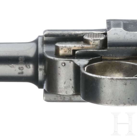 A Luger pistol Mod. 04 (1906) by DWM, 1st pattern ("non altered safety"), with holster