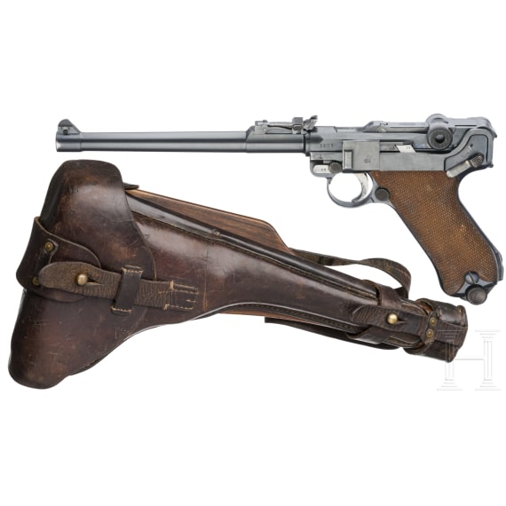 An Artillery Luger by DWM, 1914, "EWB" marking, with shoulder stock and holster