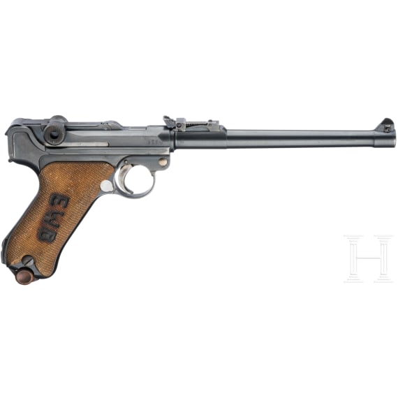 An Artillery Luger by DWM, 1914, "EWB" marking, with shoulder stock and holster
