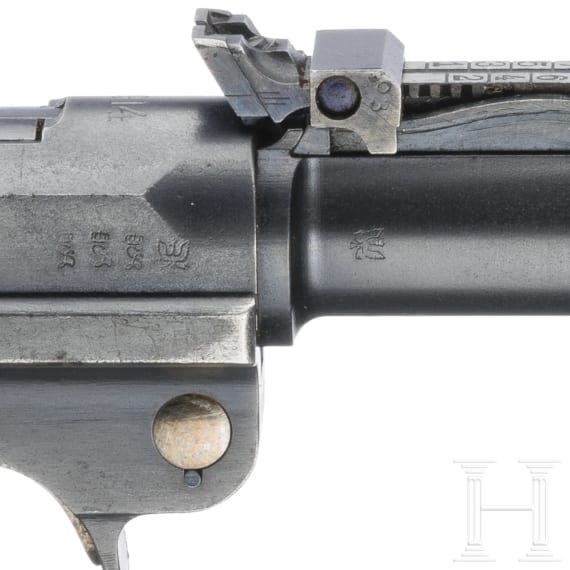 An Artillery Luger by DWM, 1914, "EWB" marking, with shoulder stock and holster