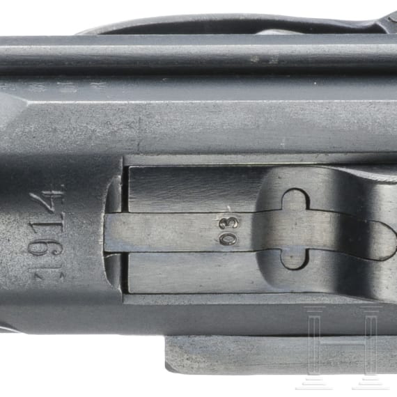 An Artillery Luger by DWM, 1914, "EWB" marking, with shoulder stock and holster