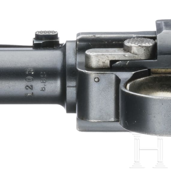 An Artillery Luger by DWM, 1914, "EWB" marking, with shoulder stock and holster