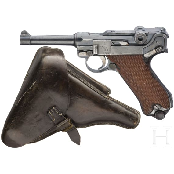 A Luger pistol by DWM, 1918, "Lazy S Death's Head", with holster