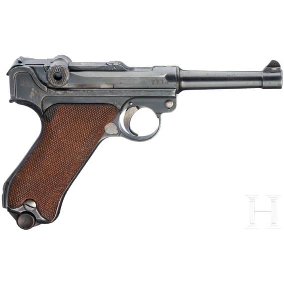 A Luger pistol by DWM, 1918, "Lazy S Death's Head", with holster