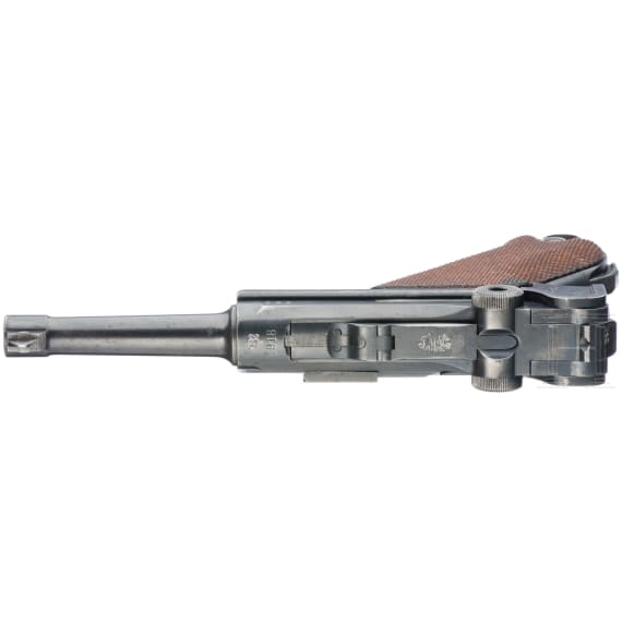 A Luger pistol by DWM, 1918, "Lazy S Death's Head", with holster