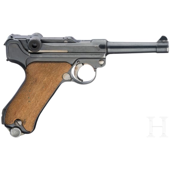 A Luger pistol Mod. 06 by DWM, Weimar Rework, Marine, Berlin police, holster with matching number