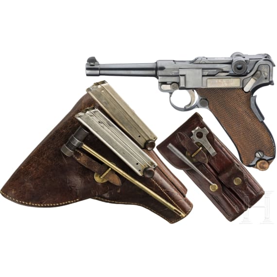 A Luger pistol by DWM, Mod. 1906 / "Mod. 11 Dutch East India Army", 1928 contract, with holster and double magazine pouch