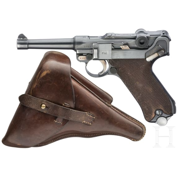 Pistole 08, Erfurt 1913, Simson-Rework, Landj&auml;gerei, mit Koffertasche